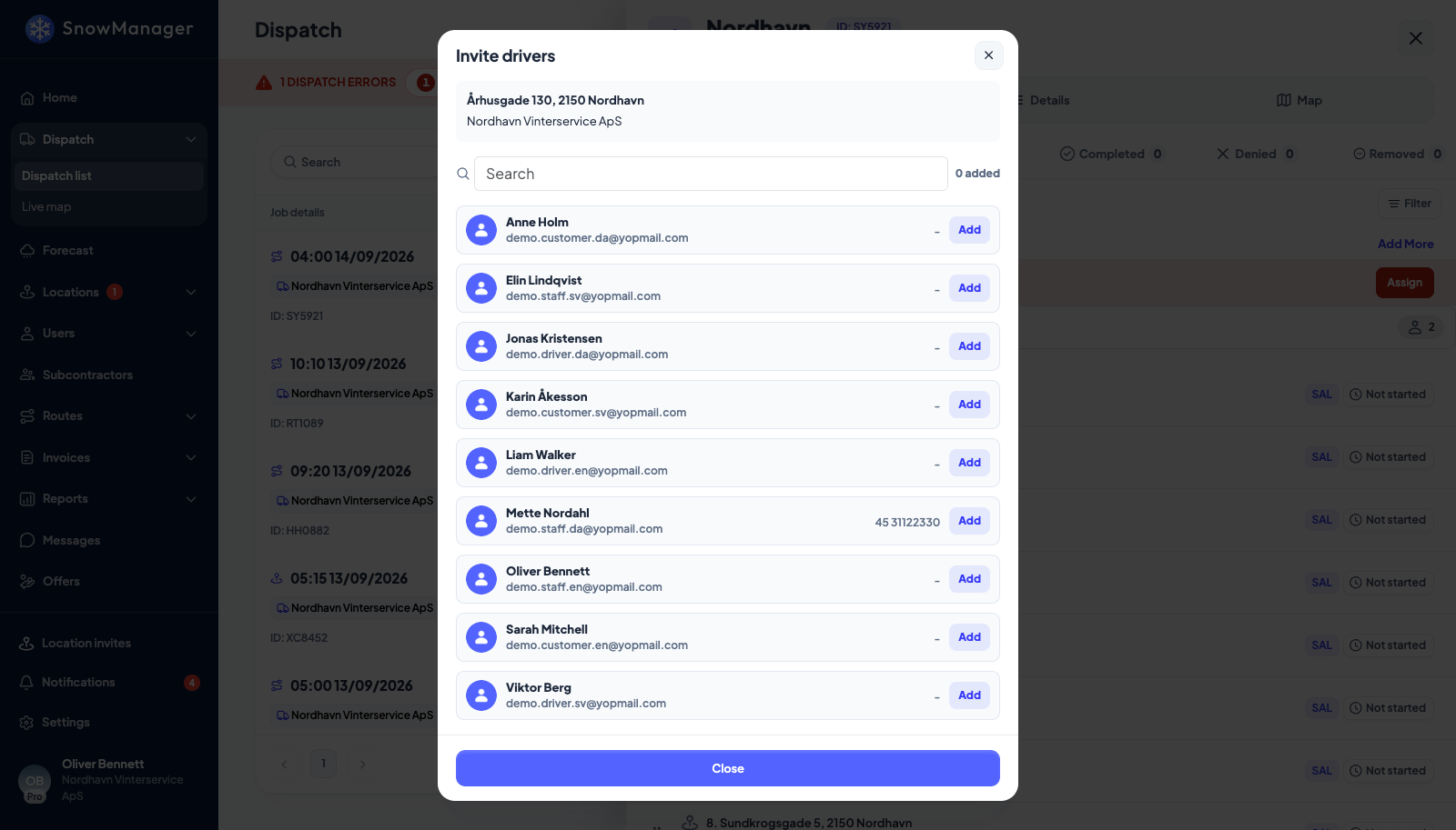 The Invite drivers popup for one stop