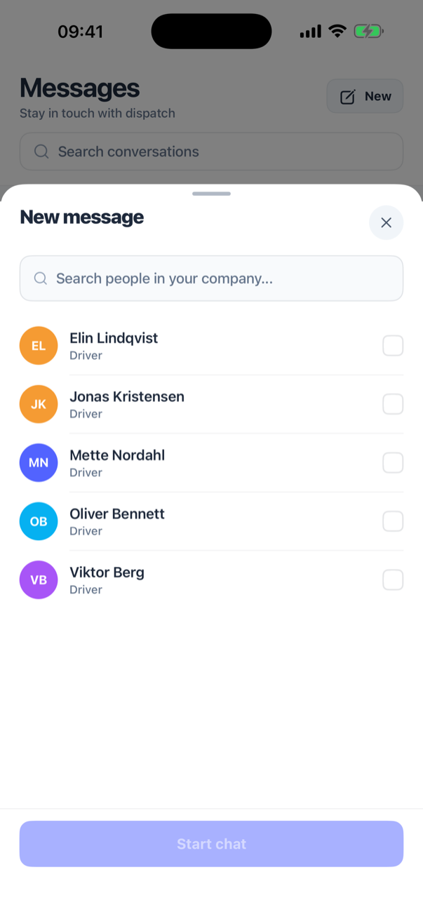 Arket Nytt meddelande med listan över kollegor