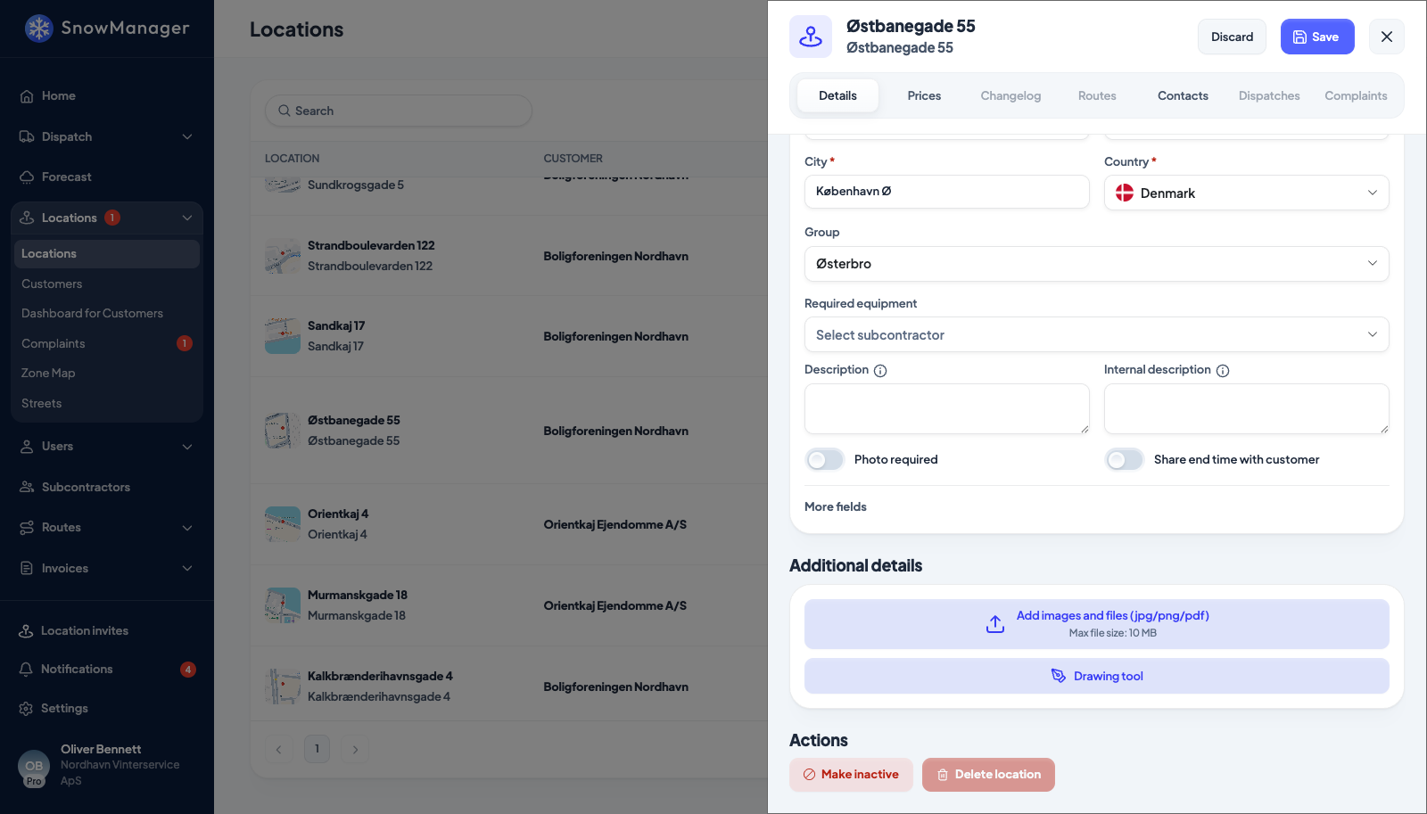 The Actions section of an address