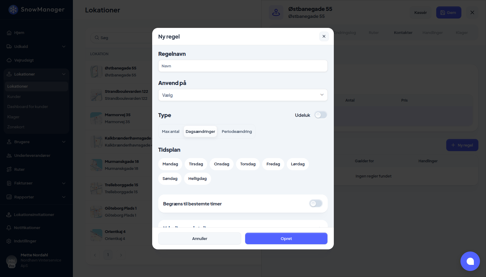 Pop op-vinduet Ny regel udfyldt til eksemplet