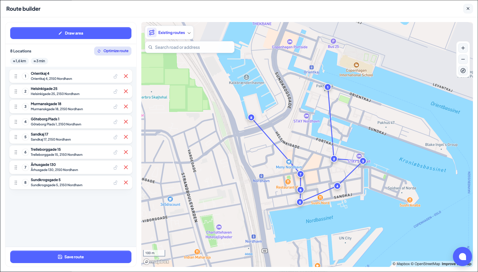 Picking addresses in the route builder