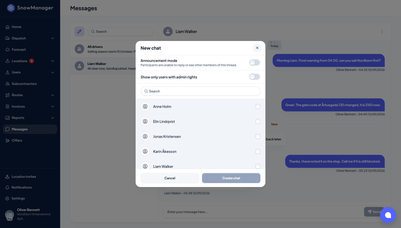 The New chat popup