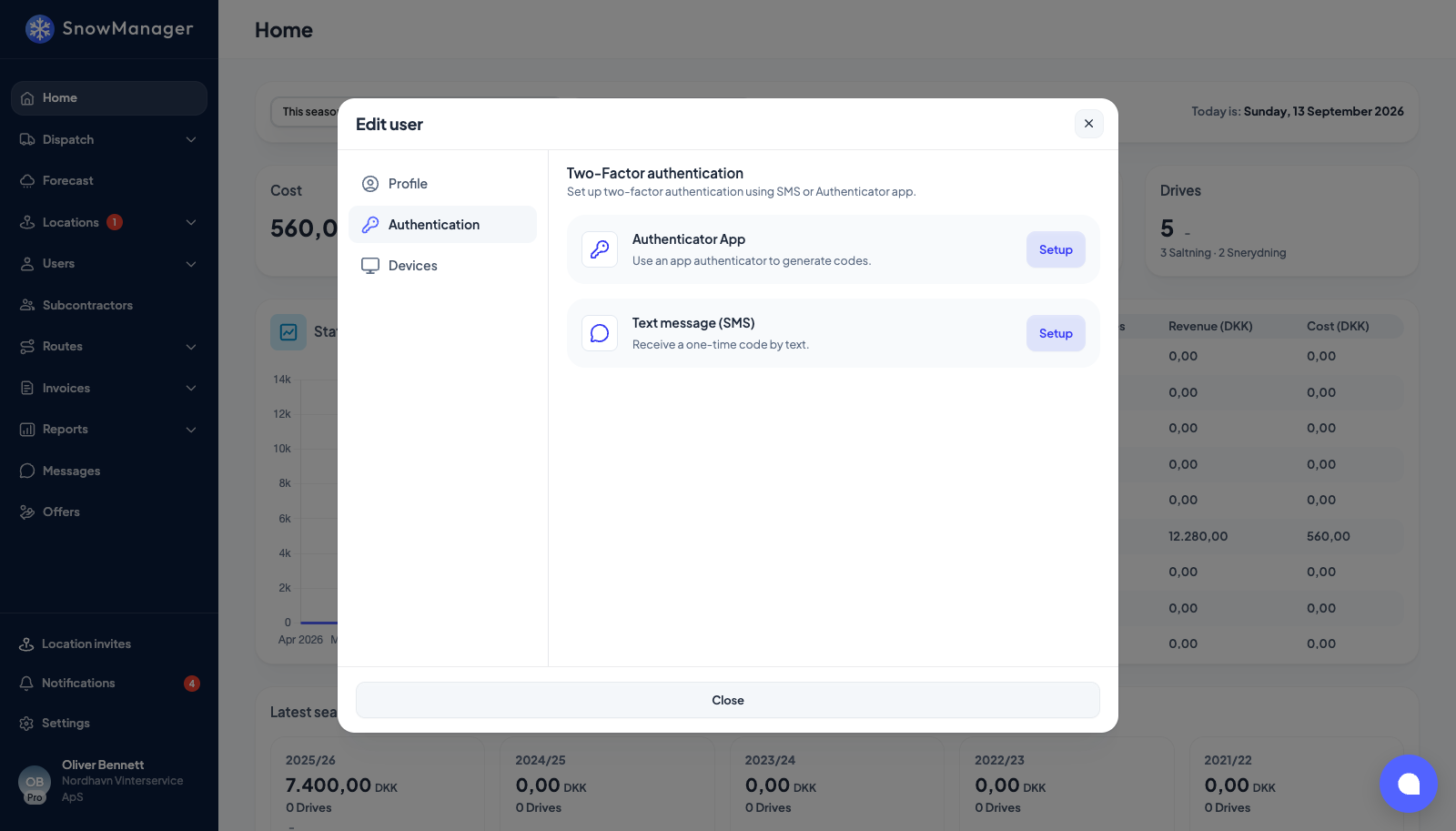 The Authentication tab